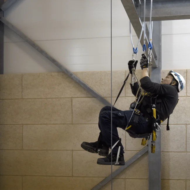 Trainee training rope access in RelyOn facilities 