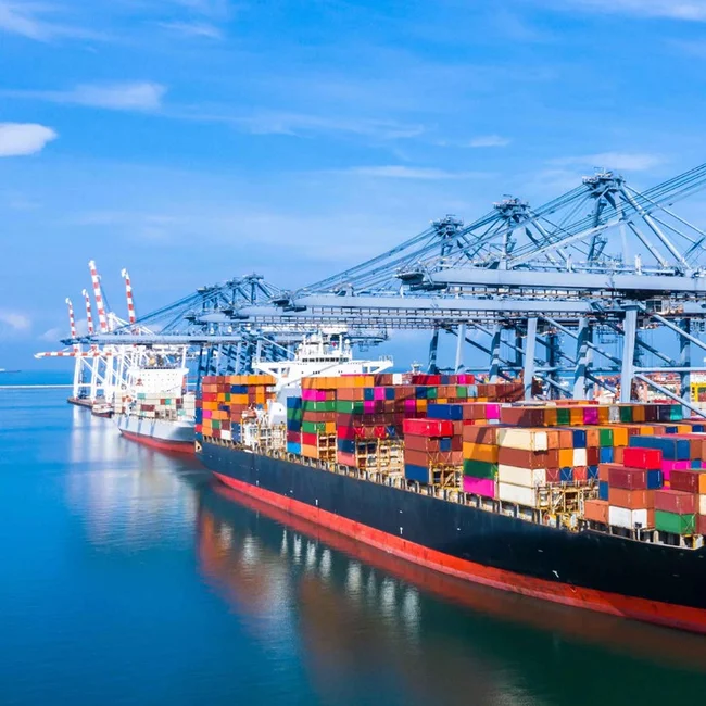 A container ship in loading docks